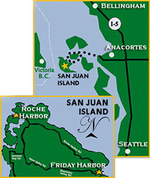 Roche Harbor is located on the northwest corner of San Juan Island. 